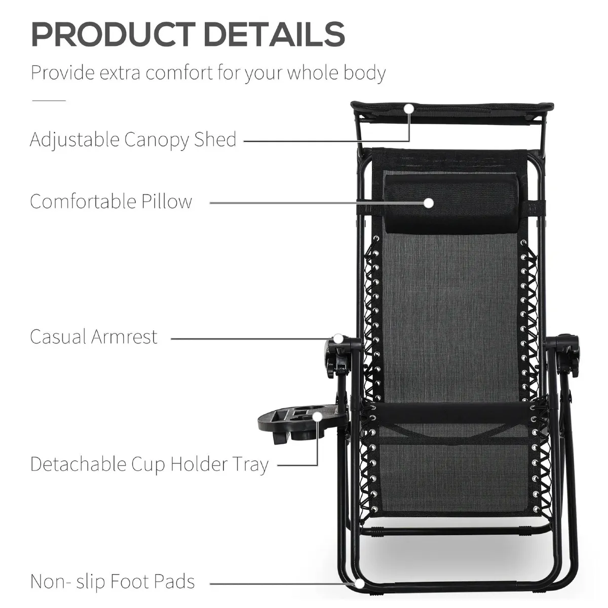 Folding Zero Gravity Sun Lounger, with Sun Canopy - Image 2
