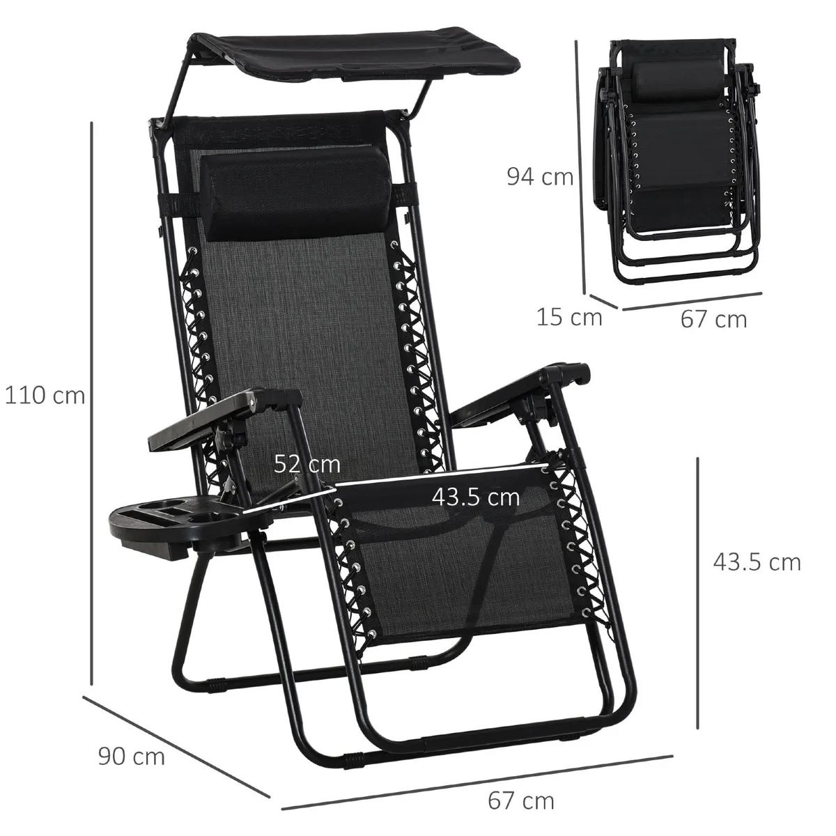 Folding Zero Gravity Sun Lounger, with Sun Canopy - Image 3