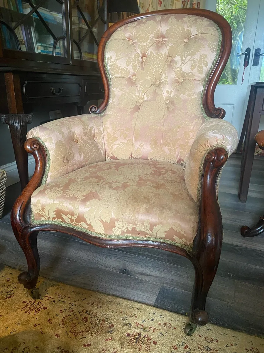 Victorian mahogany upholstered armchair - Image 1