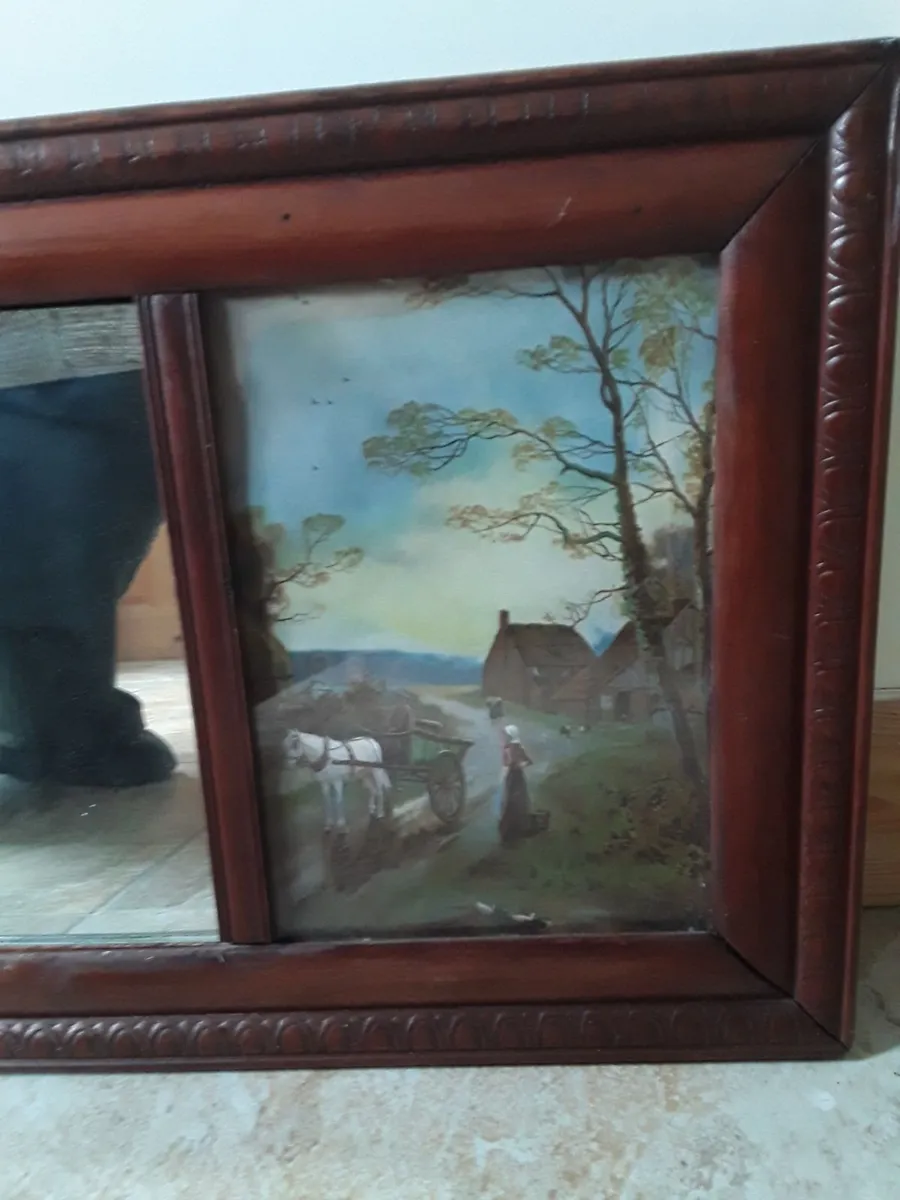 Very old antique mirror picture on either side - Image 3