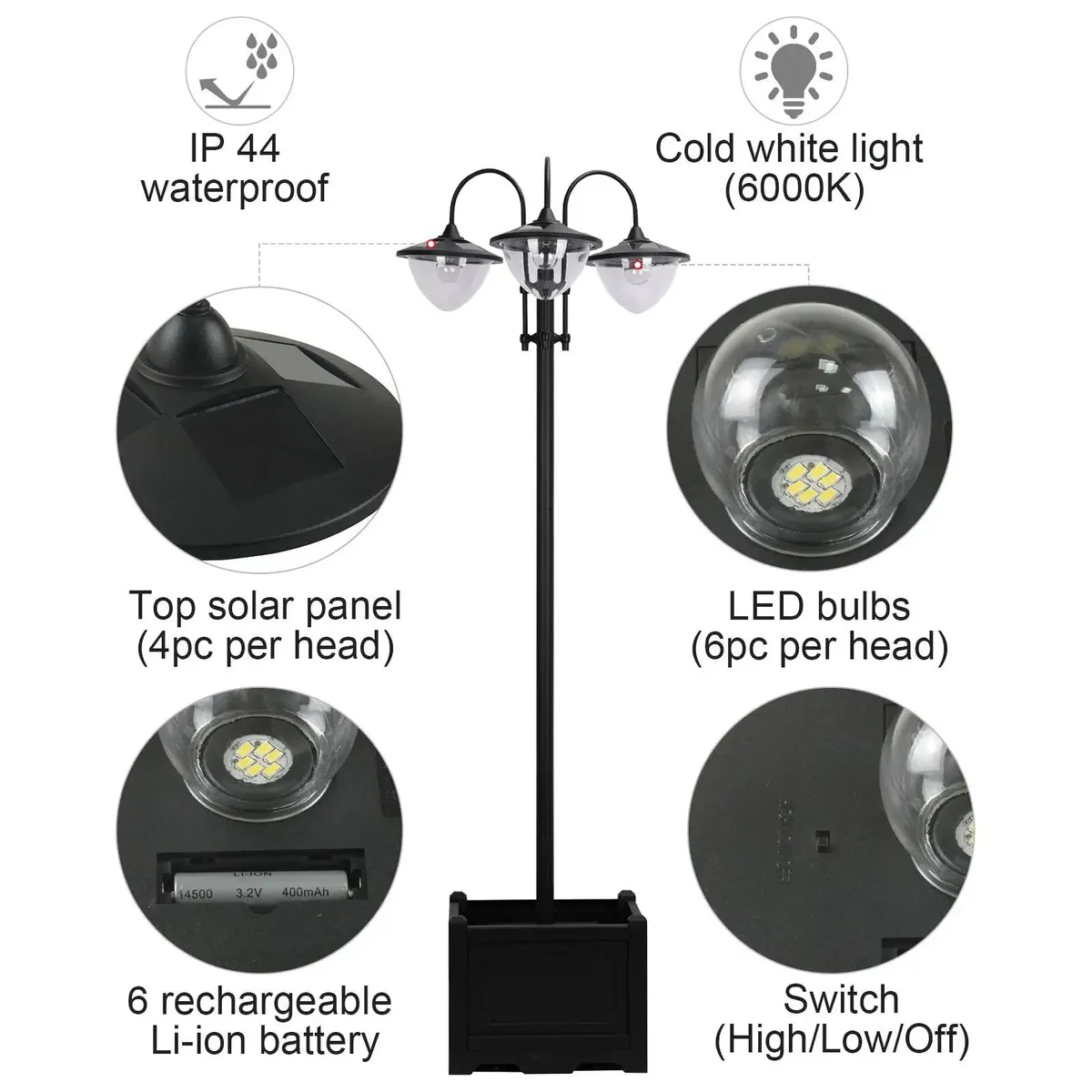 Solar Lamp Post Street Light with Planter Automati - Image 3