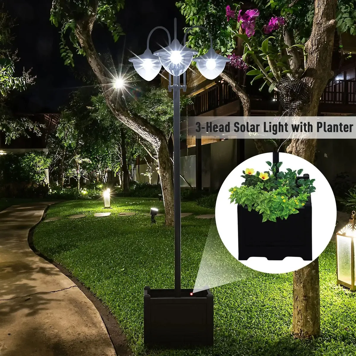 Solar Lamp Post Street Light with Planter Automati - Image 4