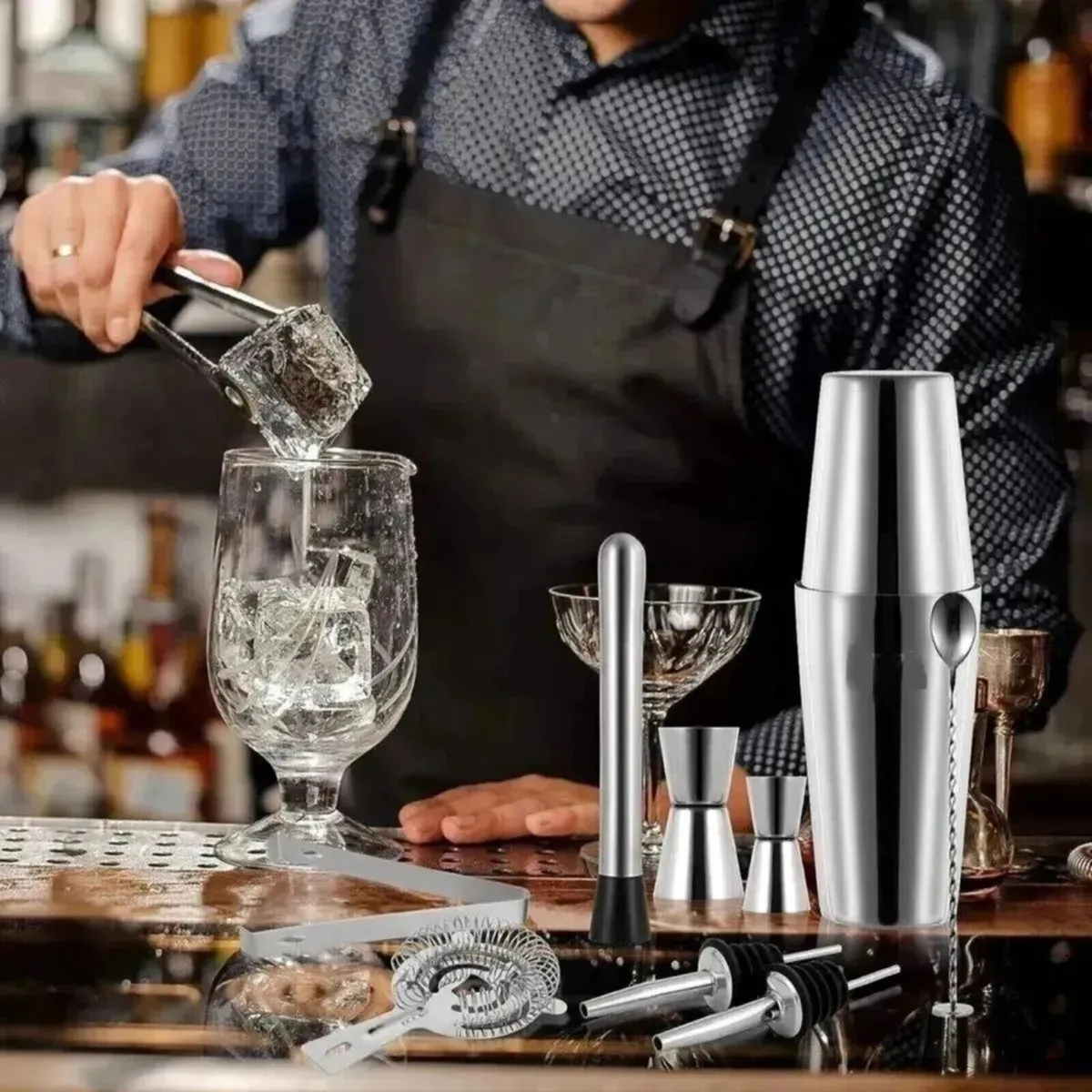 9pc Cocktail Shaker Kit with Stand Professional - Image 2