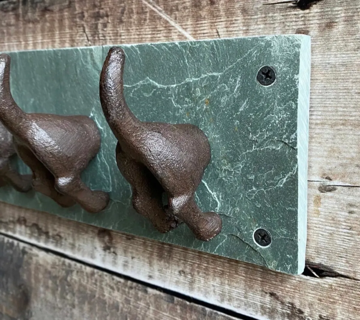 4 Dog Tails Coat Hooks Cast Iron & Slate NEW - Image 4