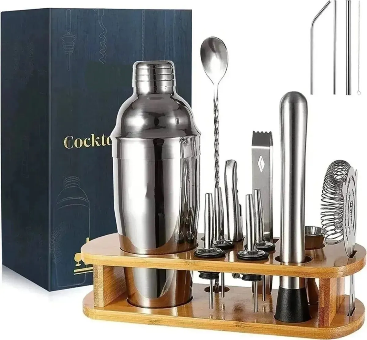 12pc Bartender Cocktail Shaker Set with Stand - Image 1