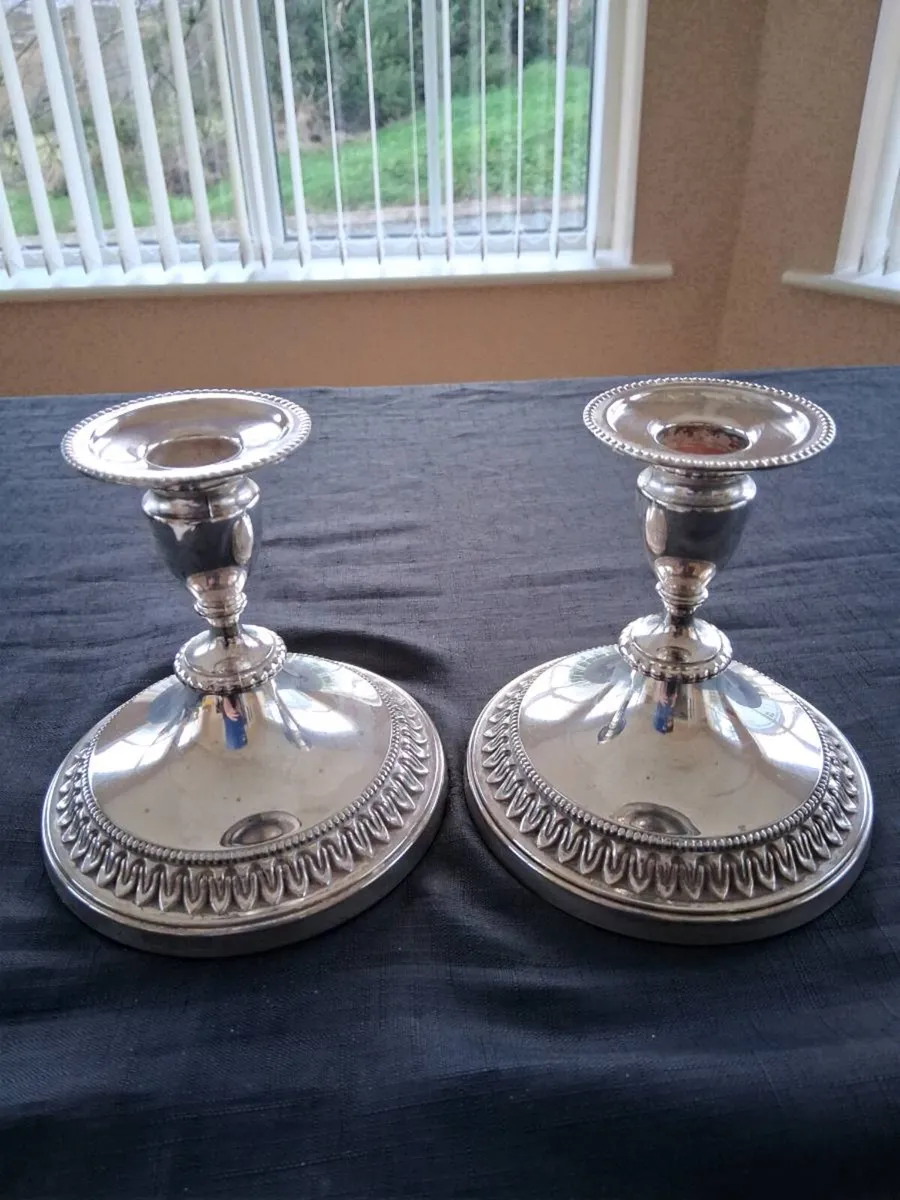 2 Large Silver Plated Candlestick Holders - Image 1