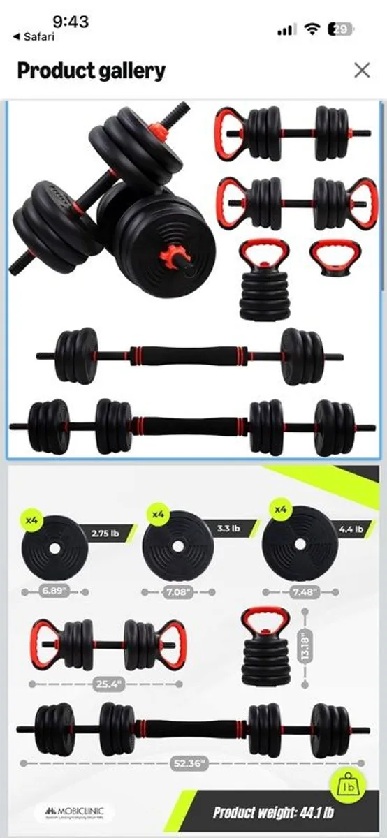 Adjustable Dumbbells Set 44 lb, 4 in 1 - Home Gym Fitness - Image 1
