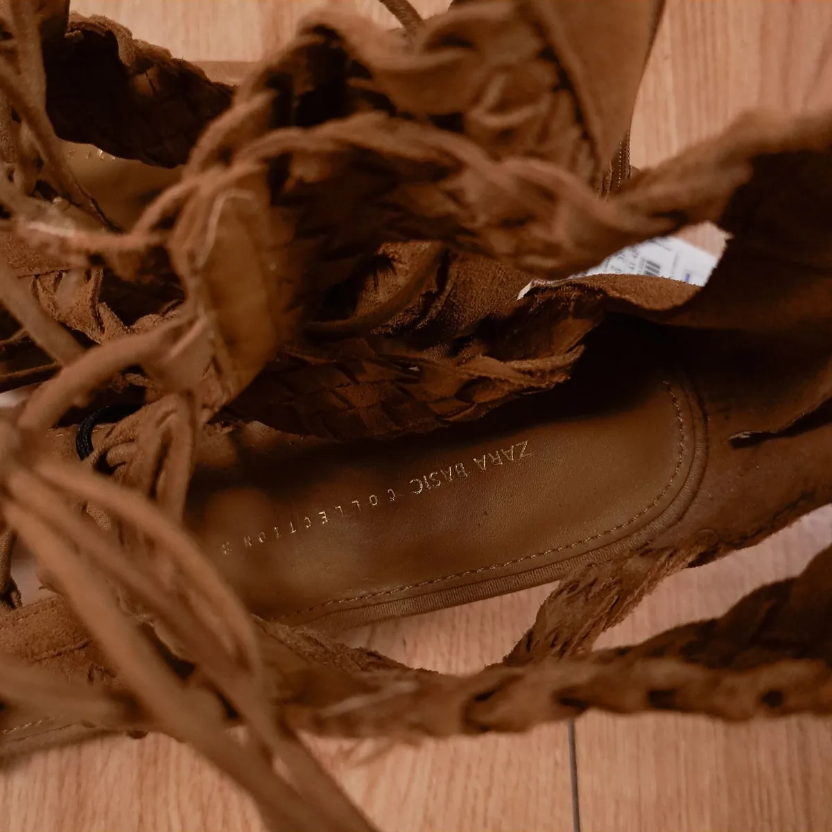 Zara Brown Woven Gladiator Block Heel Sandals 6UK - Image 3