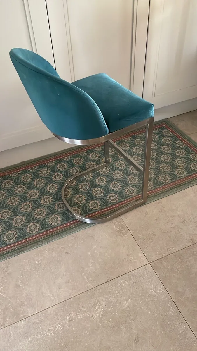 Set of 3 Teal Velvet Bar Stools - Image 3