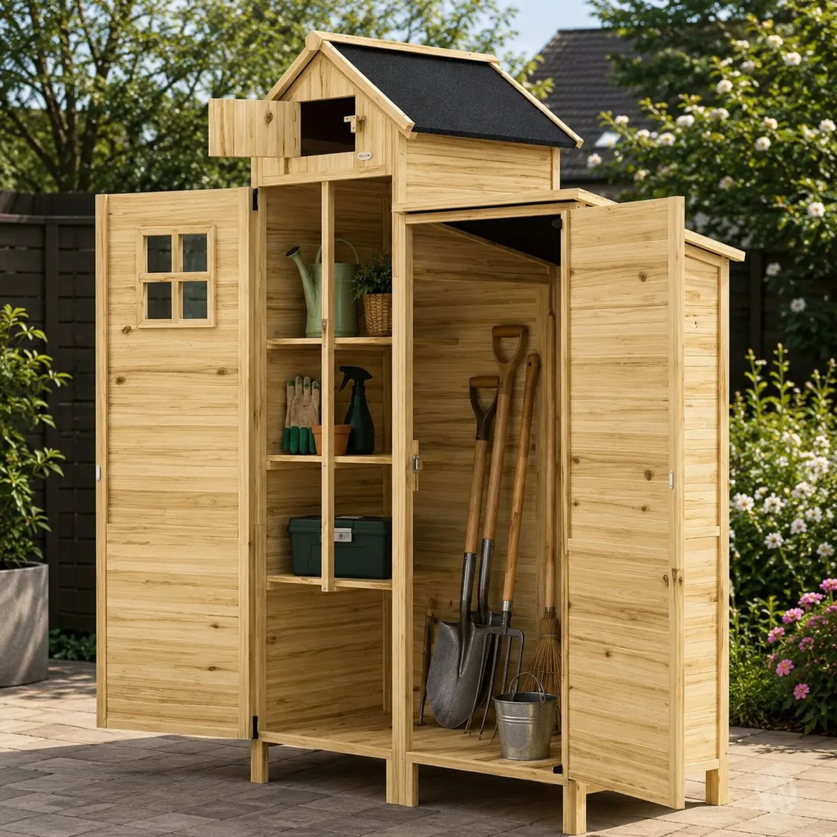 Wooden Shed with Double Zone Design Natural Wood - Image 1