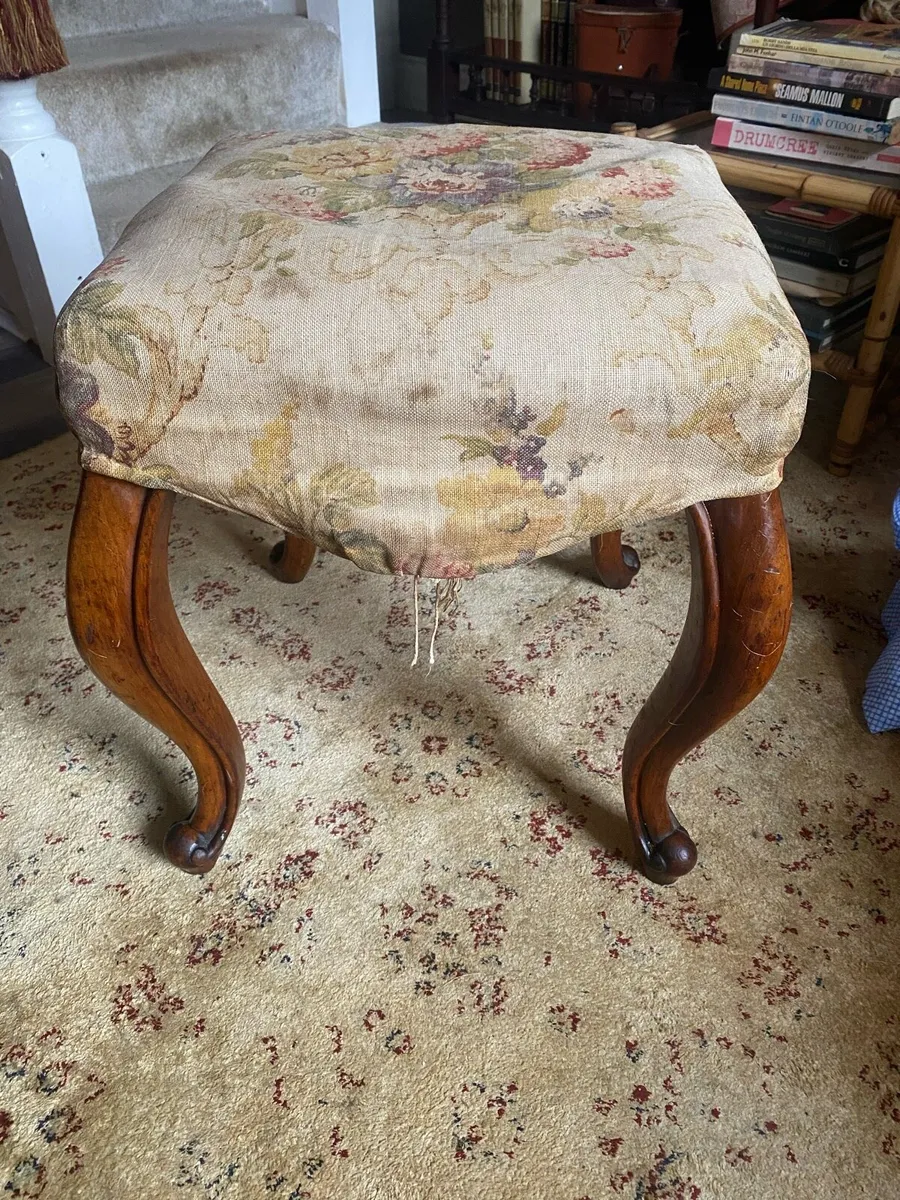 Victorian mahogany upholstered foot stool - Image 1