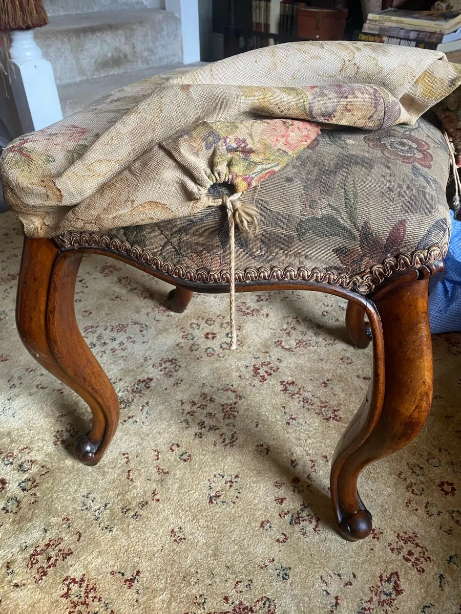 Victorian mahogany upholstered foot stool - Image 2