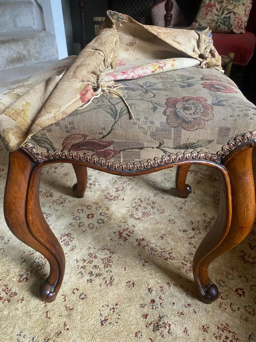 Victorian mahogany upholstered foot stool - Image 3