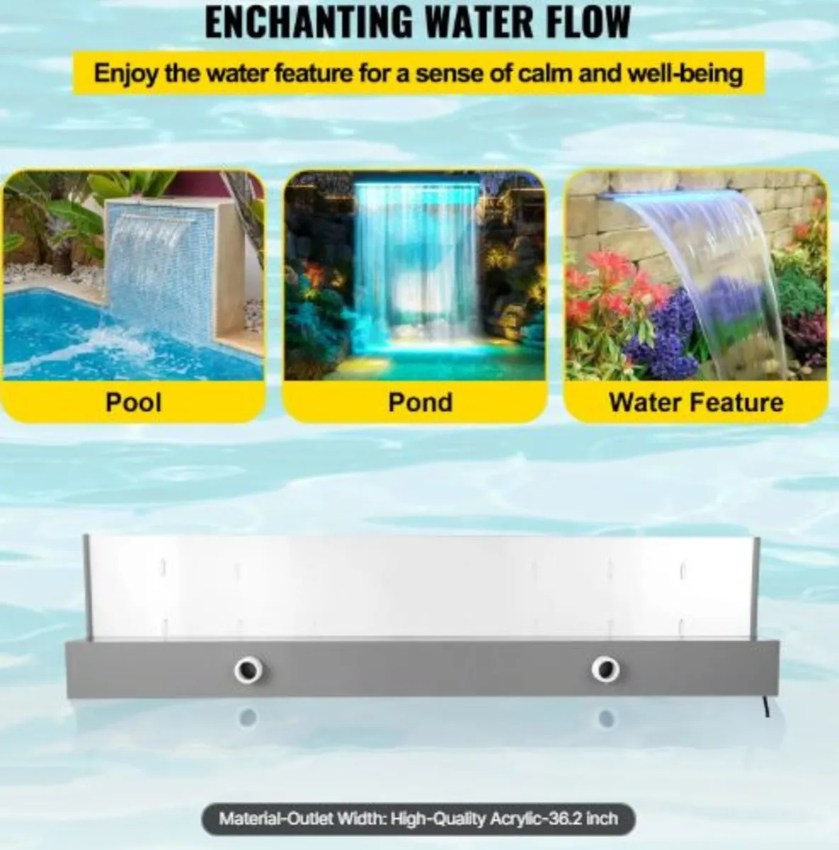 Fountain Spillway 36.2x3.2x8.1 Inch,Pool Waterfal - Image 3