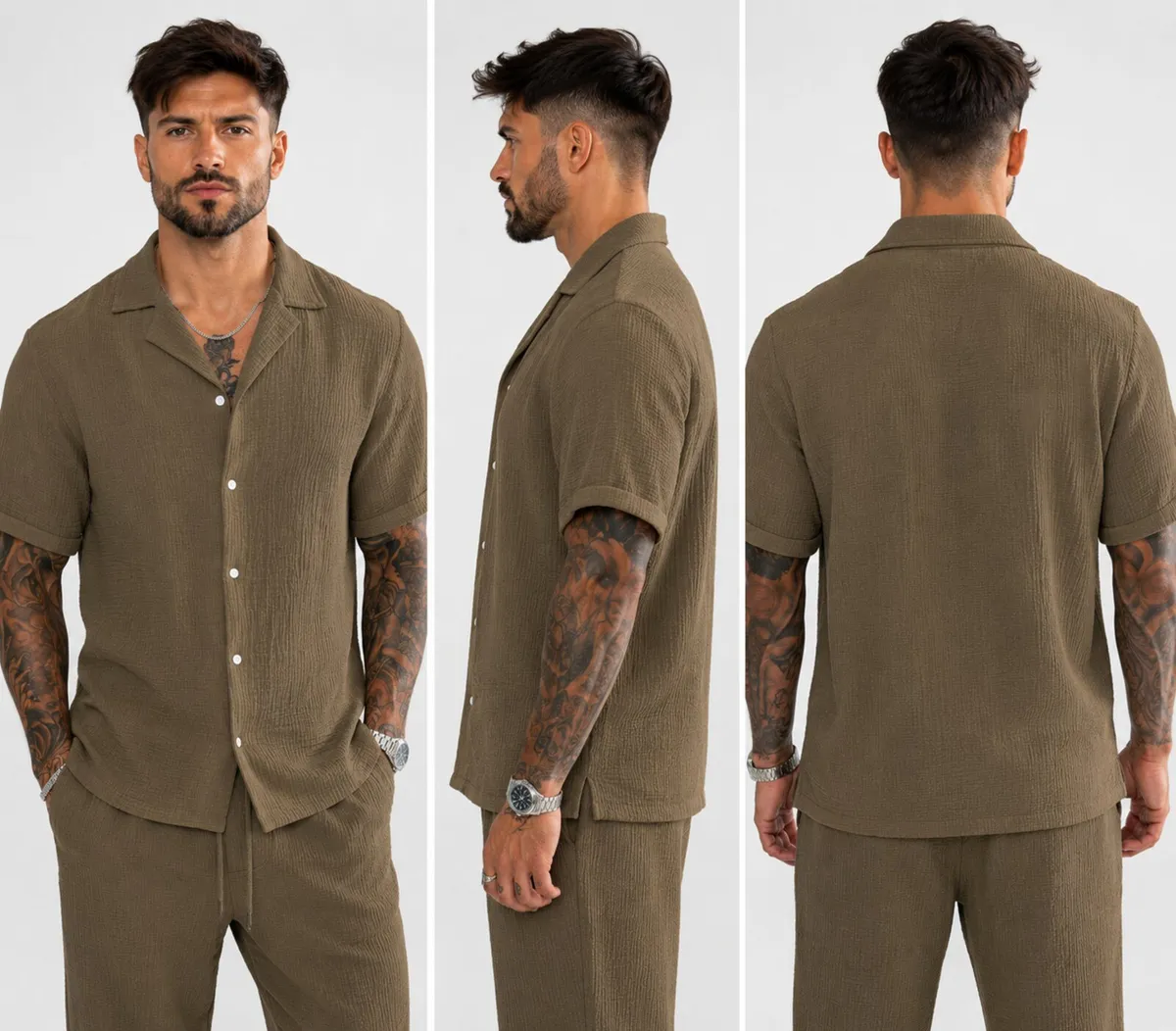 Summer Breeze Textured Shirt – Brown - Image 1