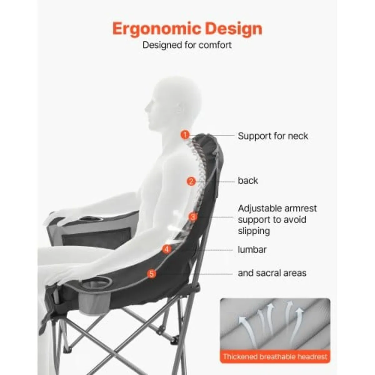 Oversized Camping Chairs, 204 kg Heavy Duty Suppor - Image 2