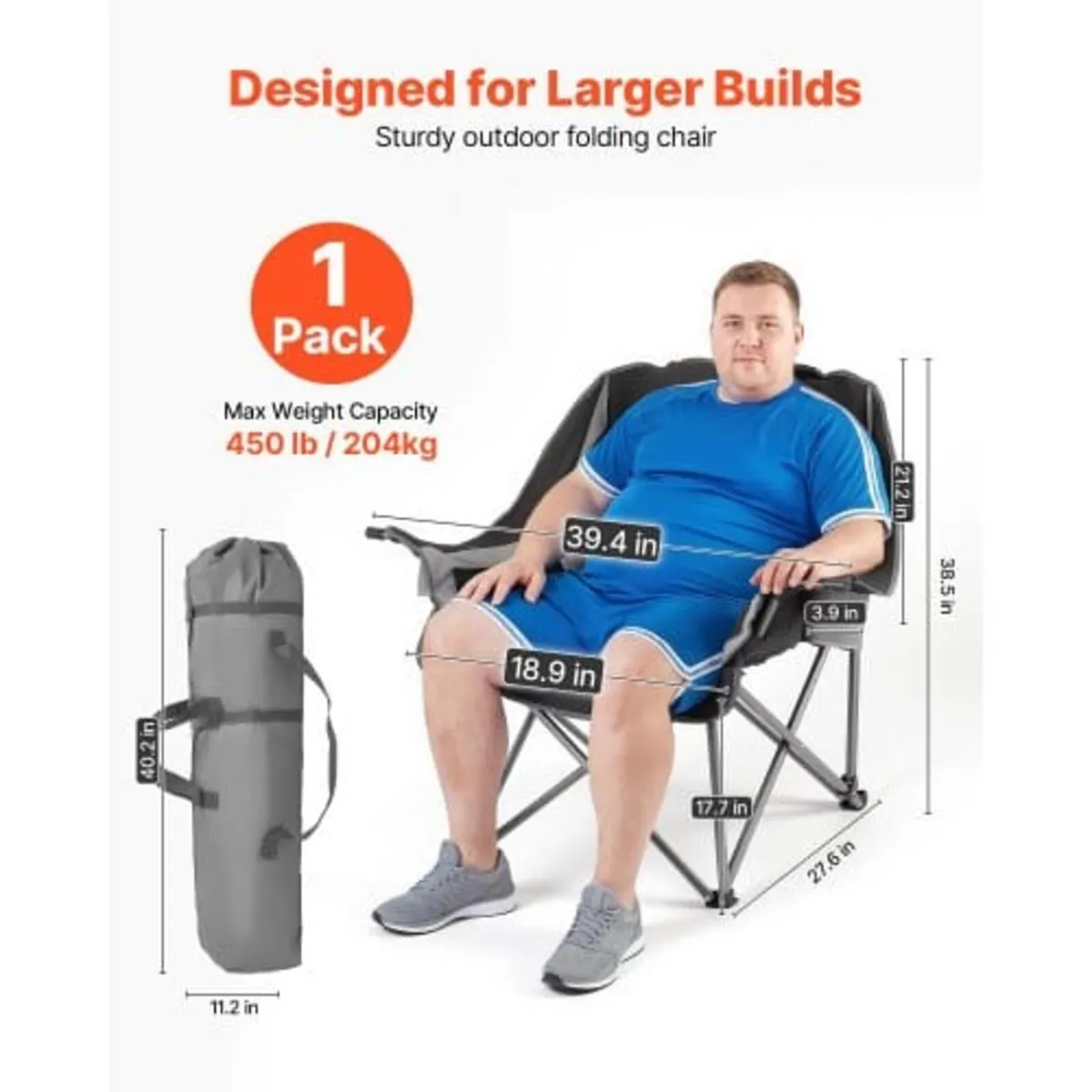 Oversized Camping Chairs, 204 kg Heavy Duty Suppor - Image 3