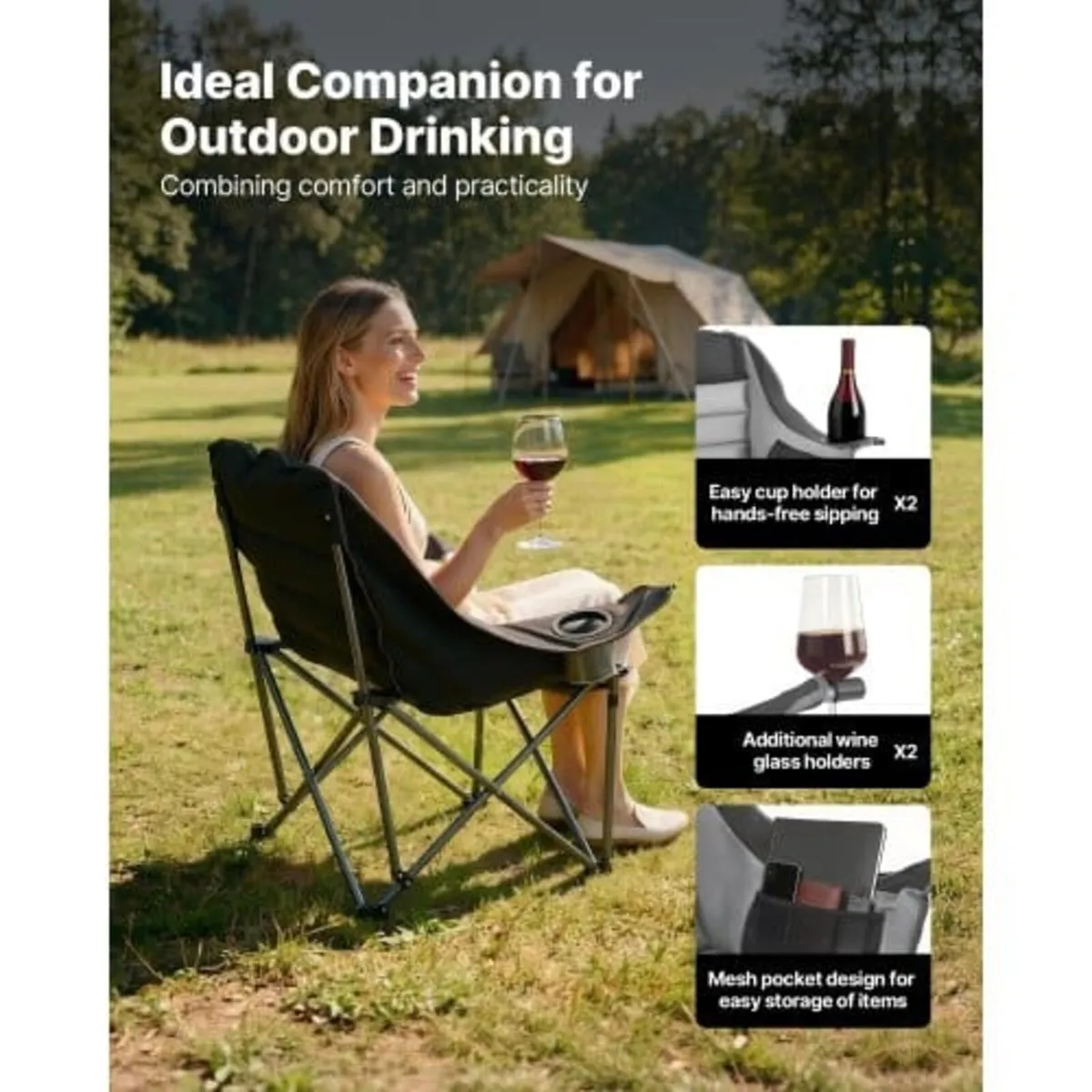 Oversized Camping Chairs, 204 kg Heavy Duty Suppor - Image 4