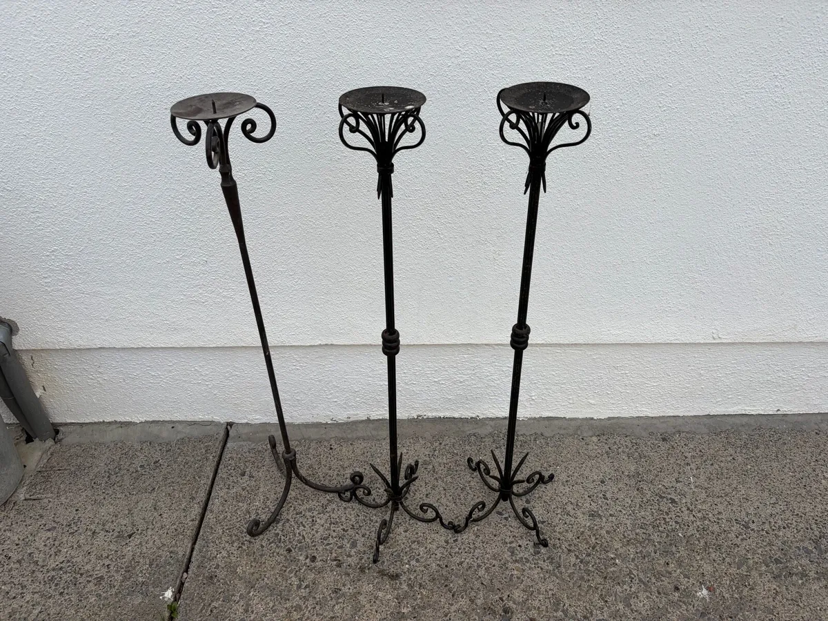3 cast iron candle holding stands - Image 2