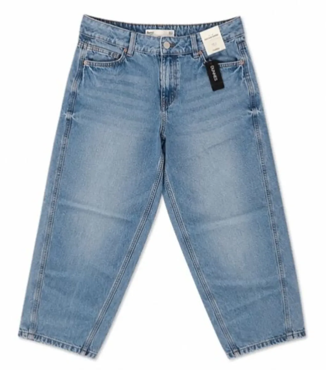 NEW Blue High Rise Barrel Jeans: Size 12 - Image 2