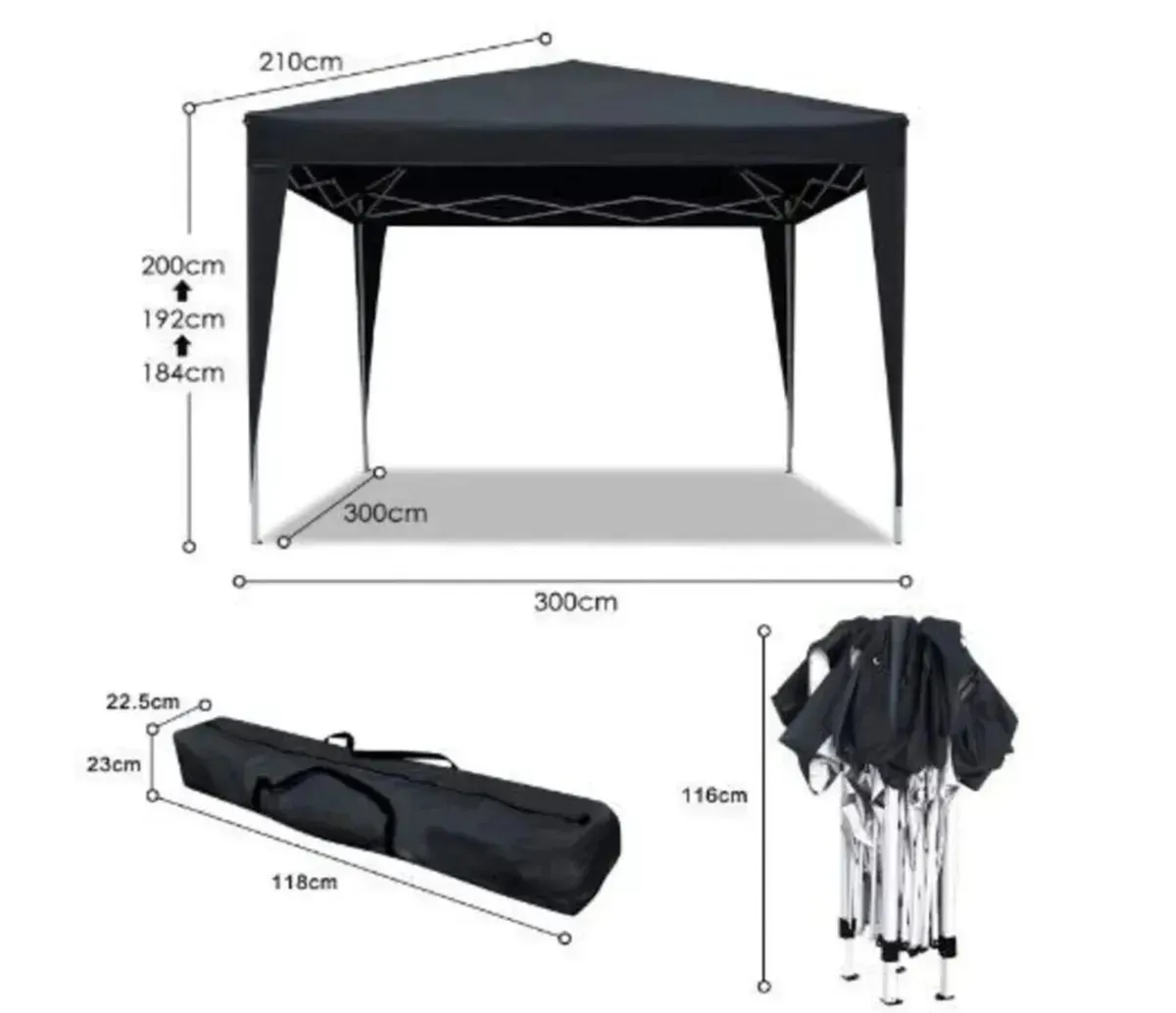 Gazebo Pop Up Tent Marquee 3x3m Waterproof - Image 3