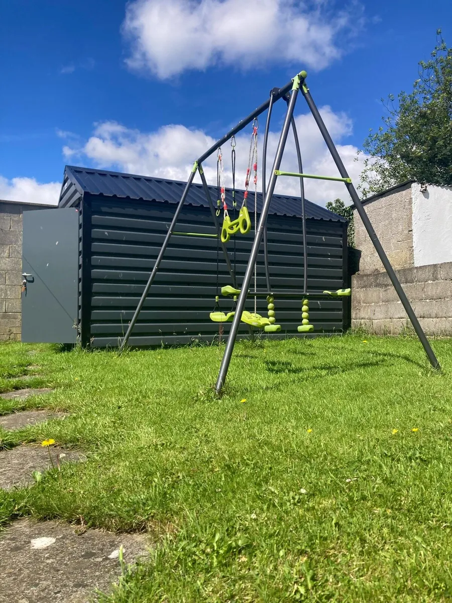 2m Metal Swing Set + Trapeze Rings and Disc Swing - Image 1