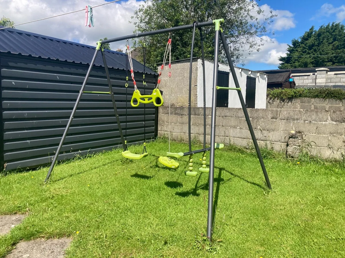 2m Metal Swing Set + Trapeze Rings and Disc Swing - Image 2