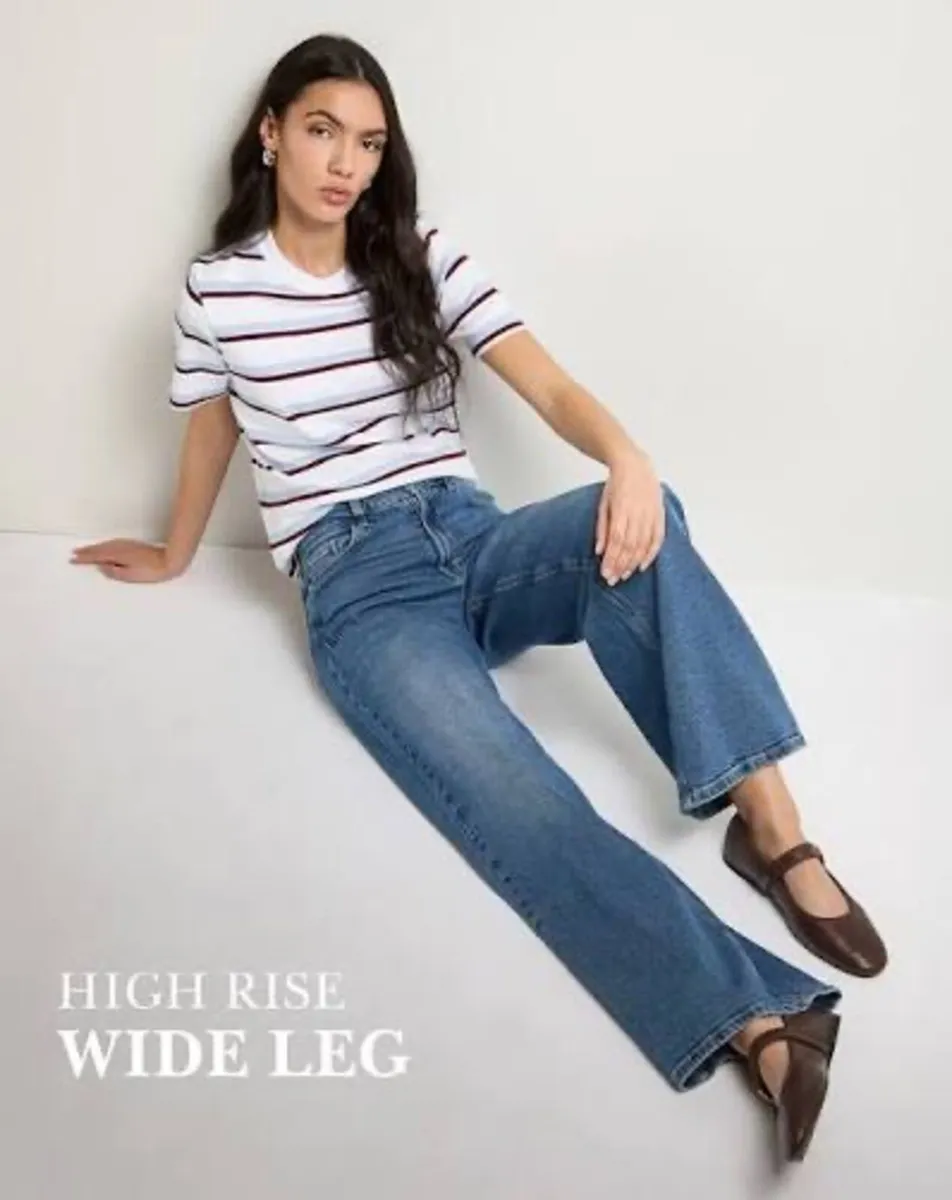 NEW light blue high-rise wide leg jeans: Size 14 - Image 1