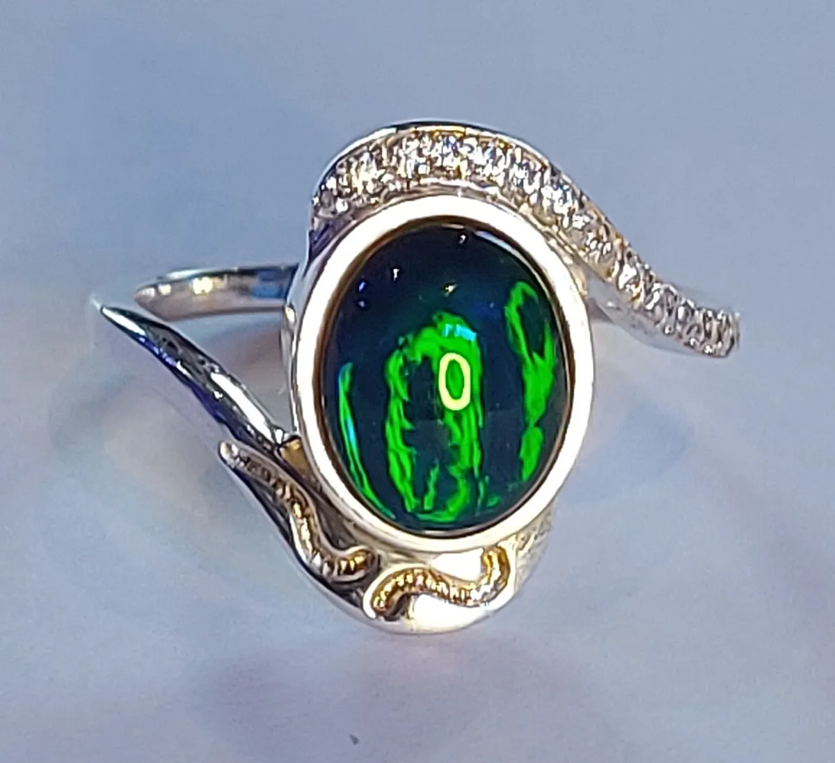 Ethiopian Black Opal 2.1 ct Silver Ring with cz - Image 1