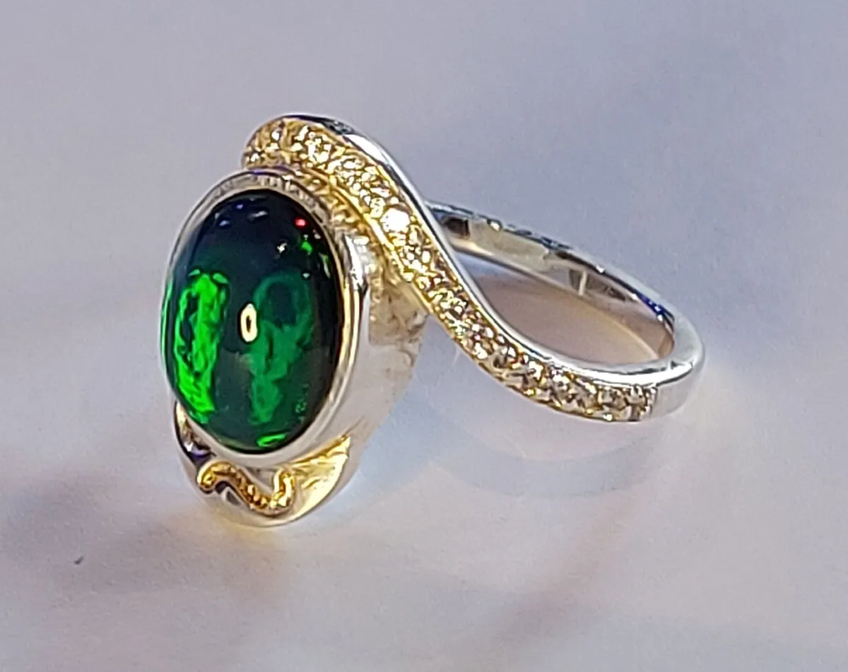 Ethiopian Black Opal 2.1 ct Silver Ring with cz - Image 2