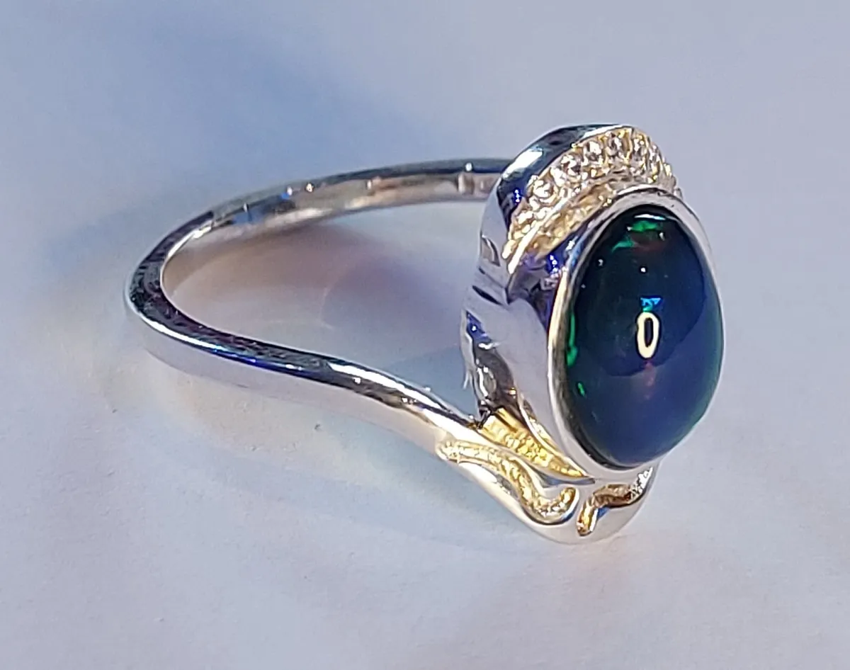 Ethiopian Black Opal 2.1 ct Silver Ring with cz - Image 4