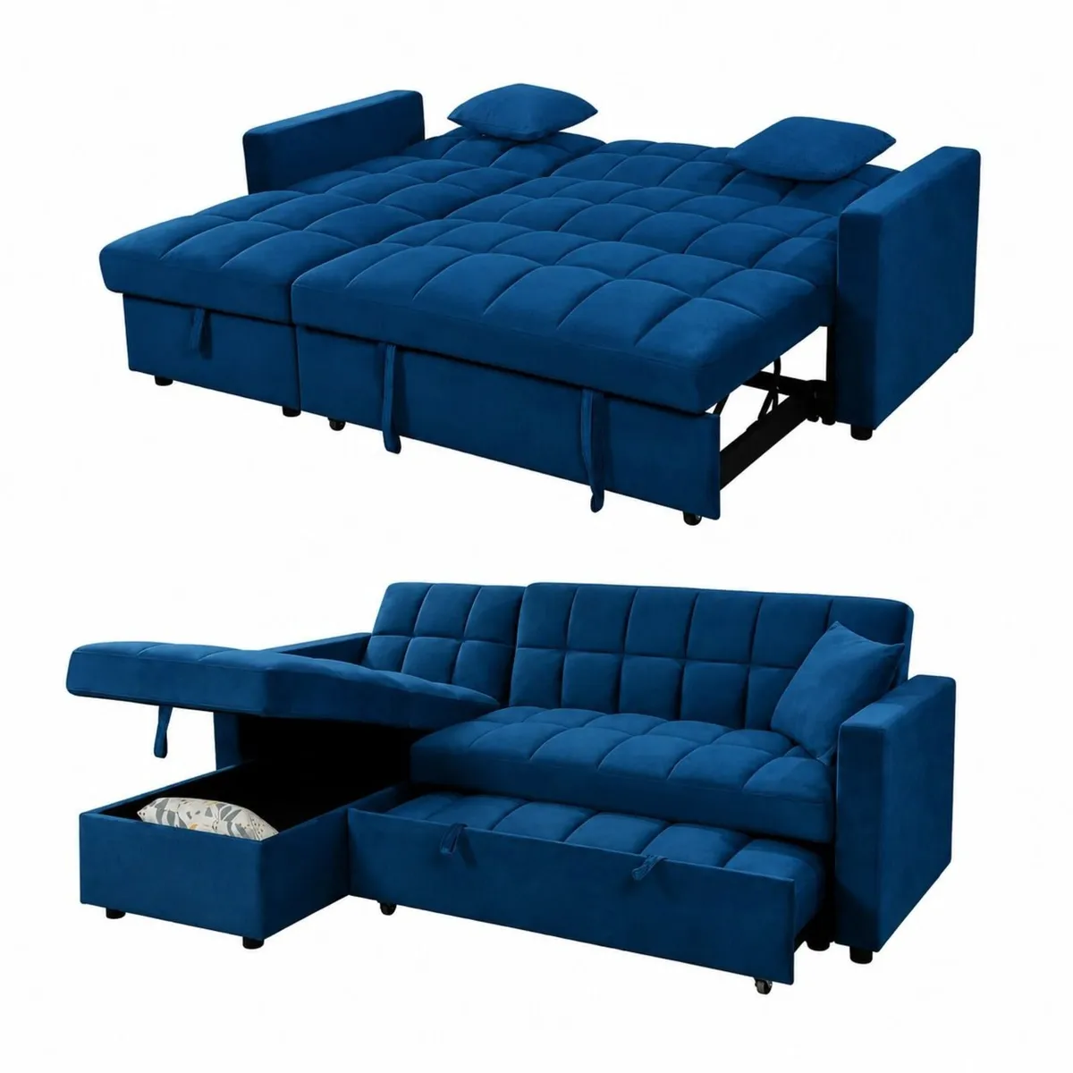 Kris Blue Sofa Bed, Reversible Chaise & Storage - Image 4