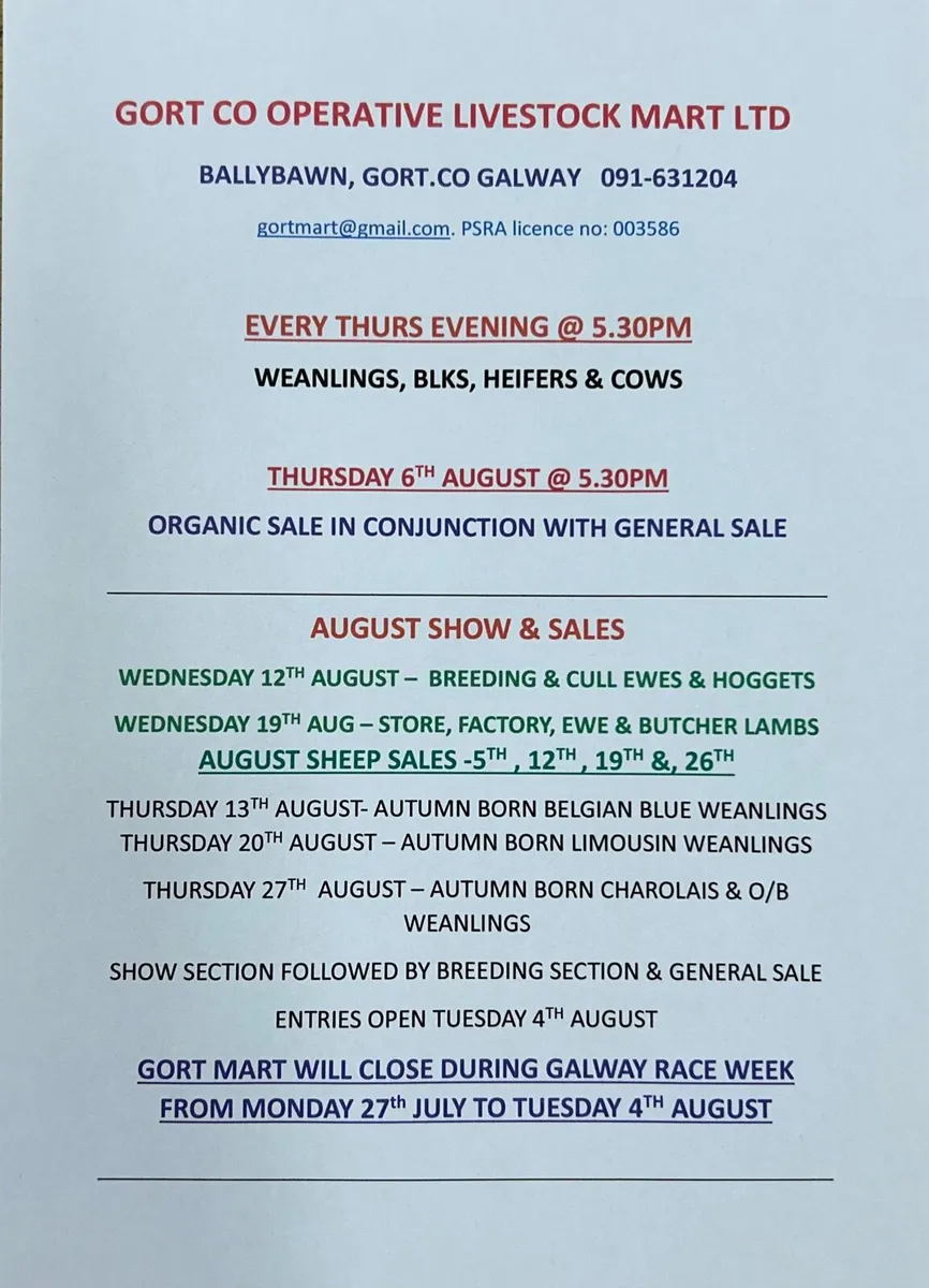 Gort Mart: Thurs 23rd July - Image 1