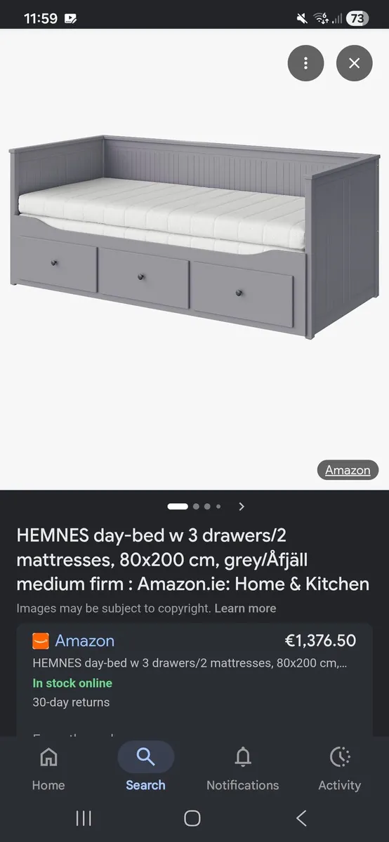 Day bed with 3 drawers and mattress
