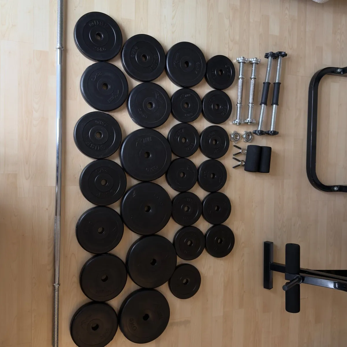 Home Gym Set- Bench, pull up/dip, 60kg weights+bar - Image 3