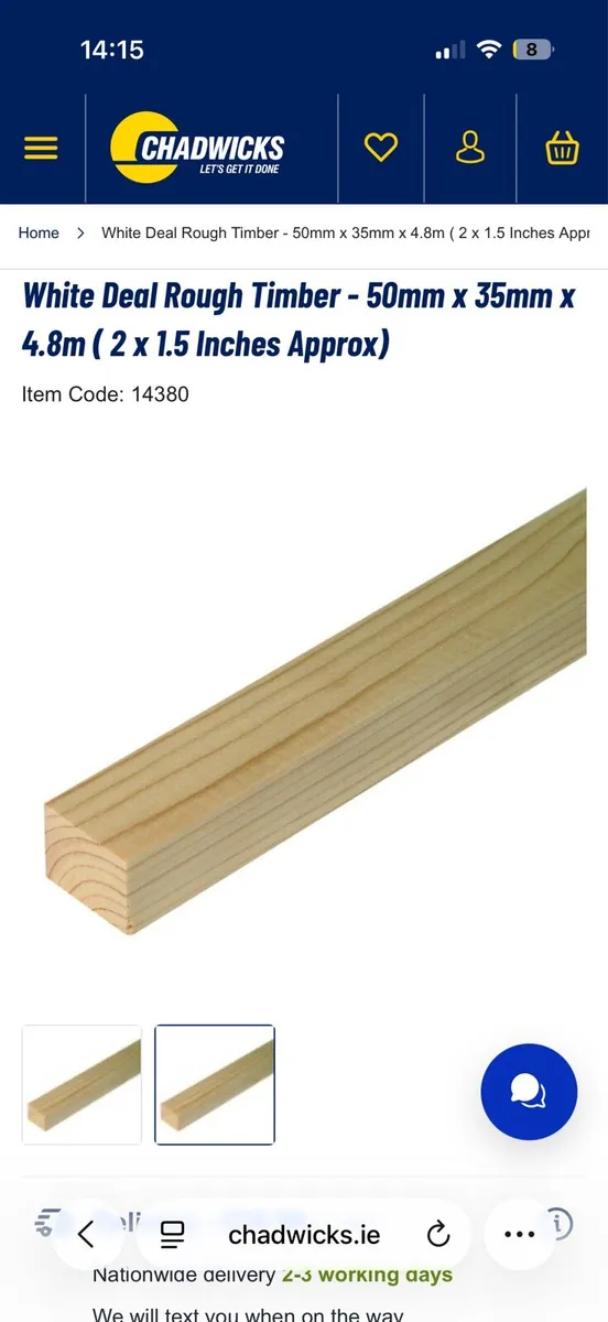 50mm x 35mm x 4.8m Rough white Deal Timber