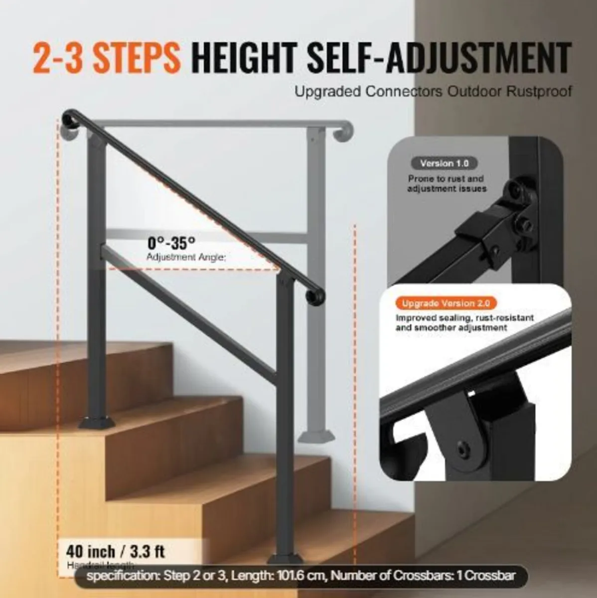 Handrails for Outdoor Steps, 2-3 Step Stair - Image 2