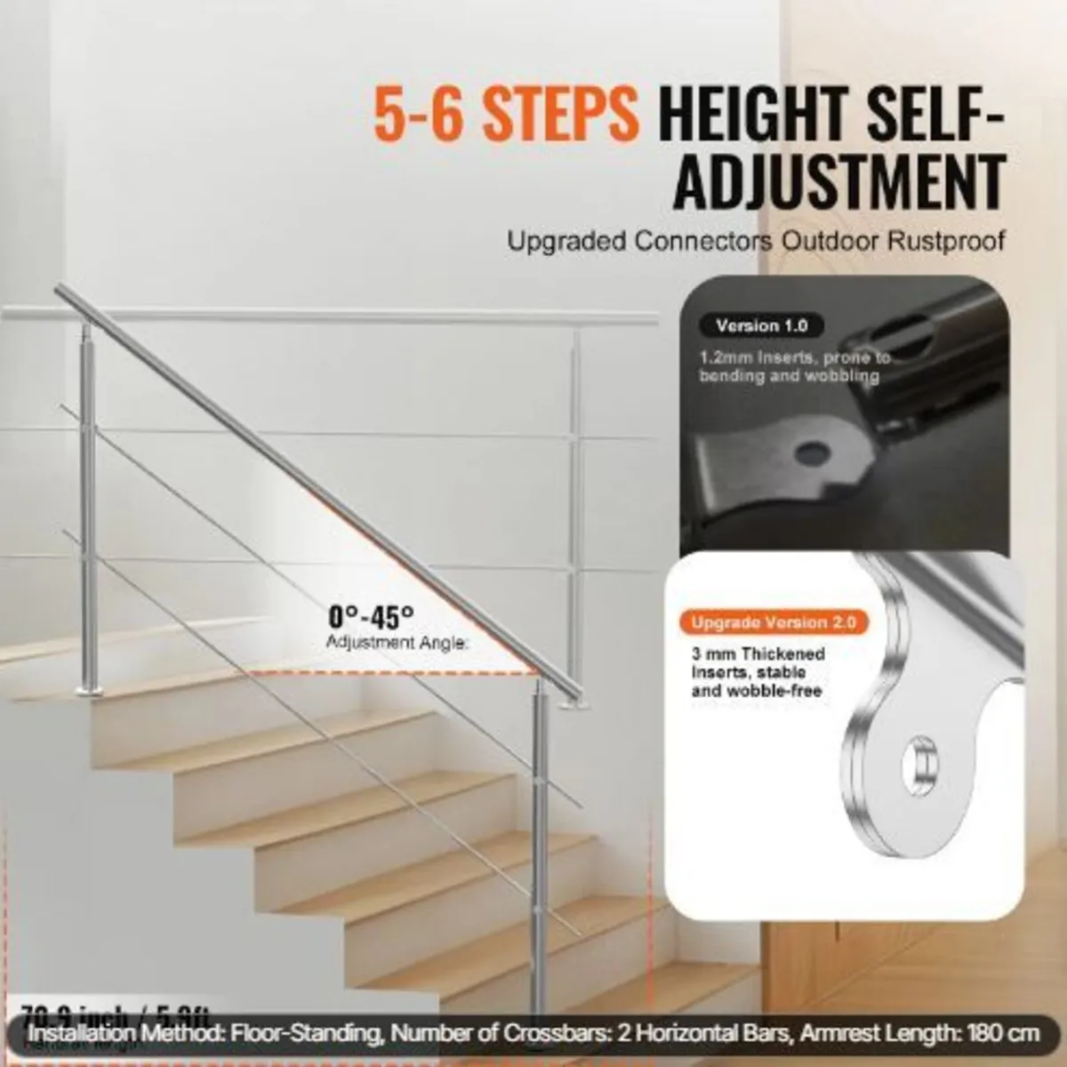 Handrails for Outdoor Steps 2 Crossbars - Image 2