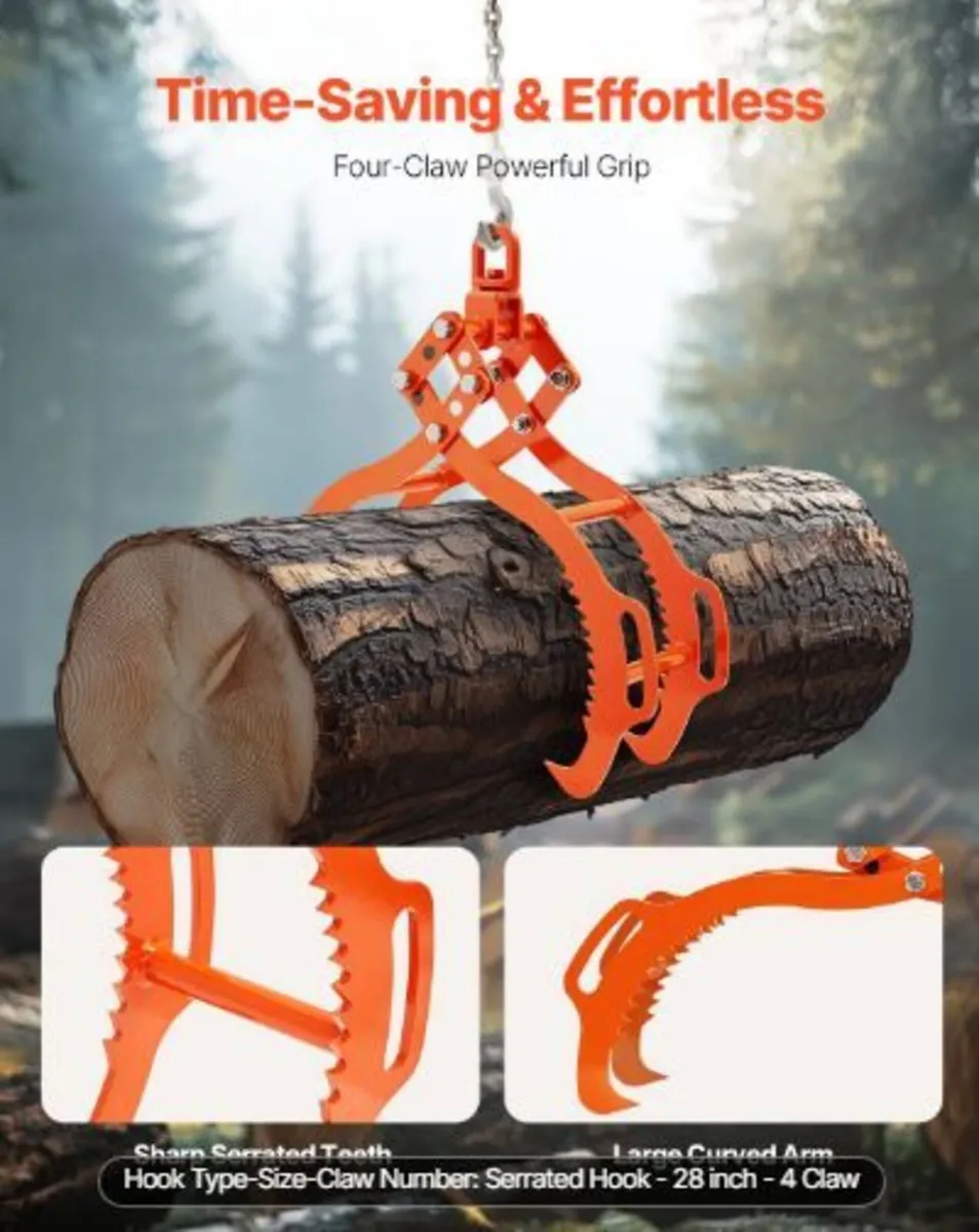 28in Log Lifting Tongs, 4-Claw Log Tongs - Image 2