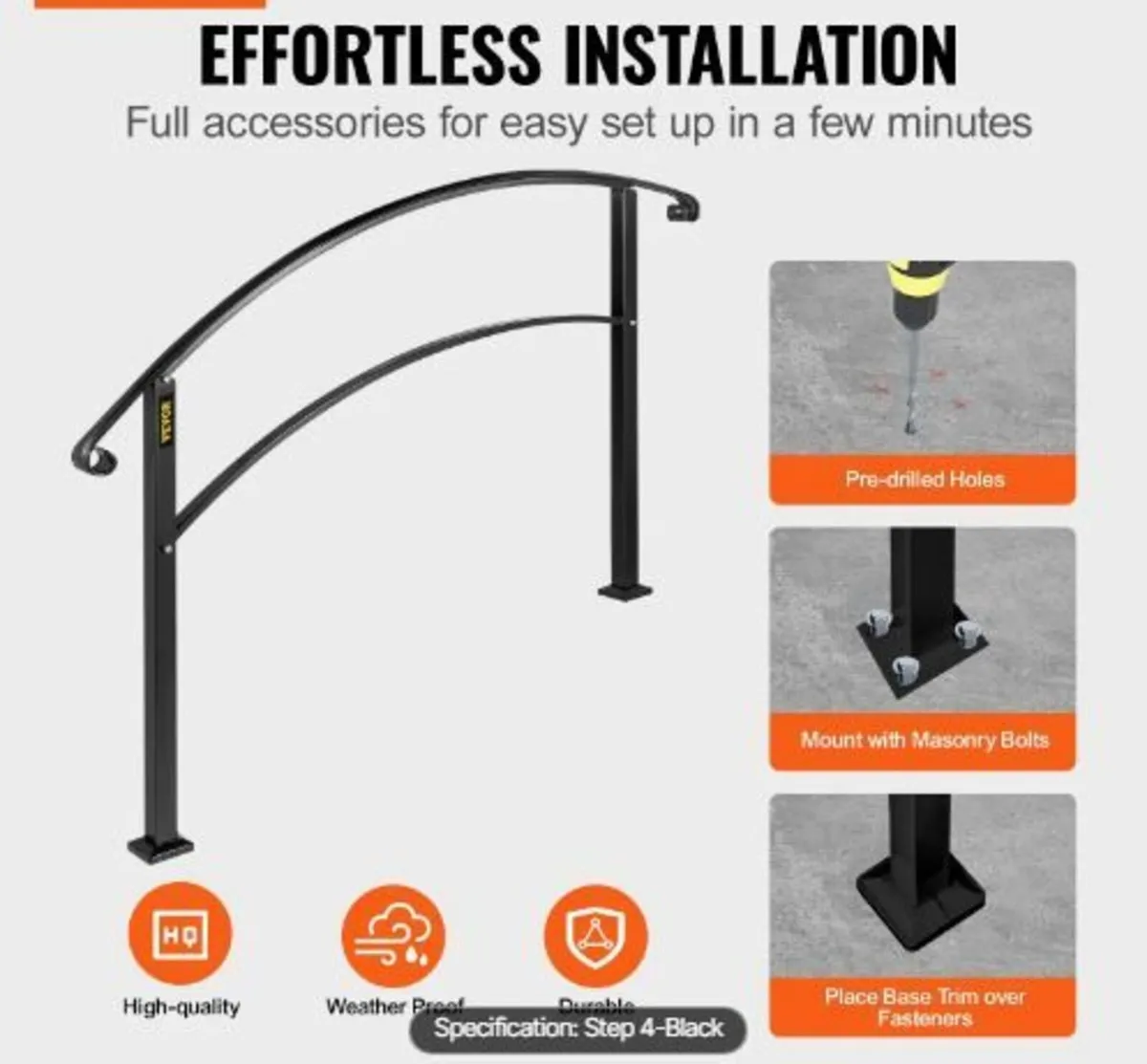 4-Step Handrail Fits 1 or 4 Steps - Image 2