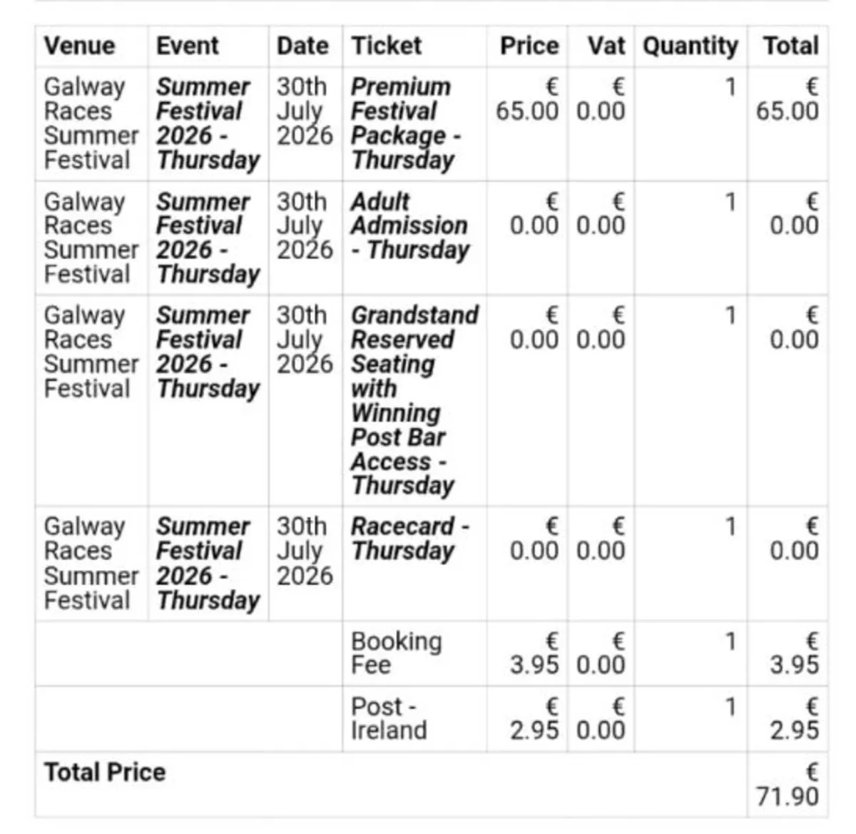 Galway races ticket