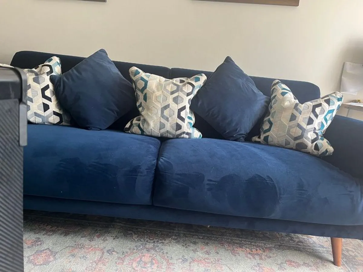 Navy velour sofa (almost new) - Image 2