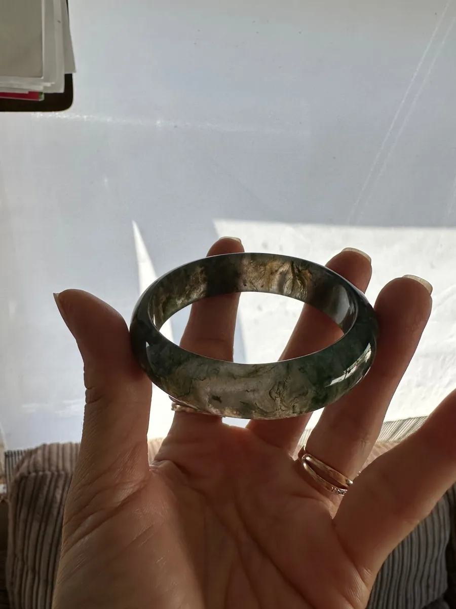 High-Grade Moss Agate Jewelry Set – Bangle & Ring - Image 1