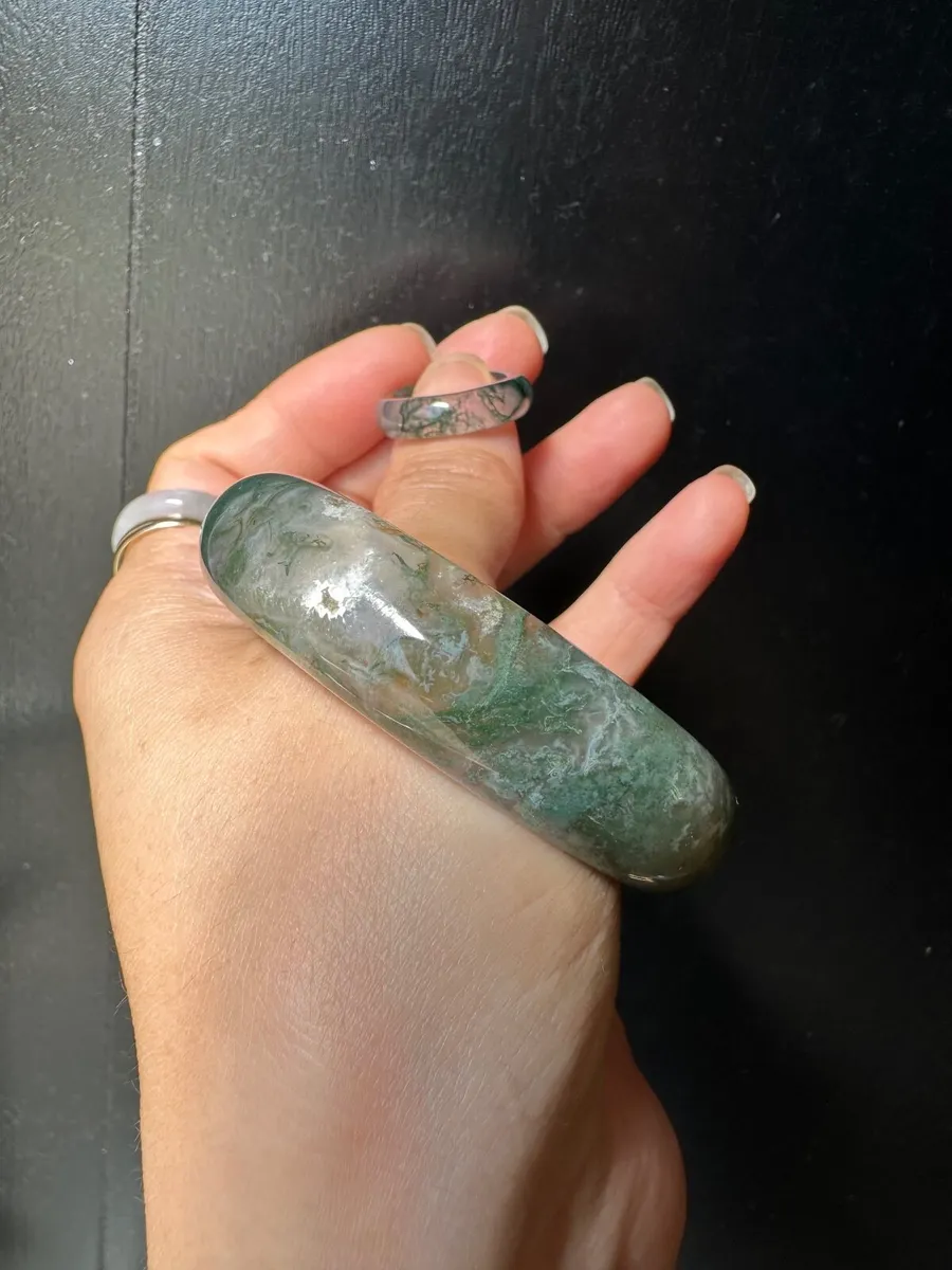 High-Grade Moss Agate Jewelry Set – Bangle & Ring - Image 3