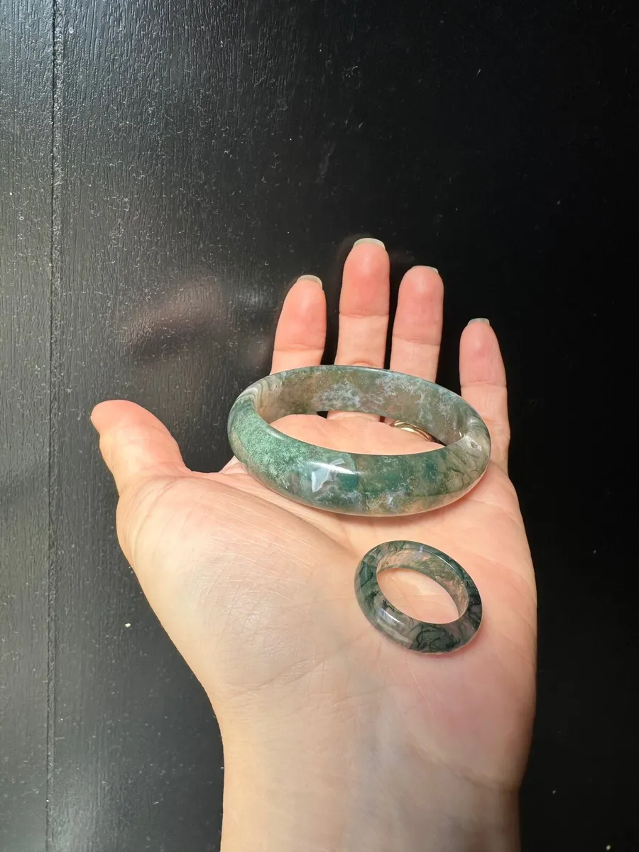 High-Grade Moss Agate Jewelry Set – Bangle & Ring - Image 1