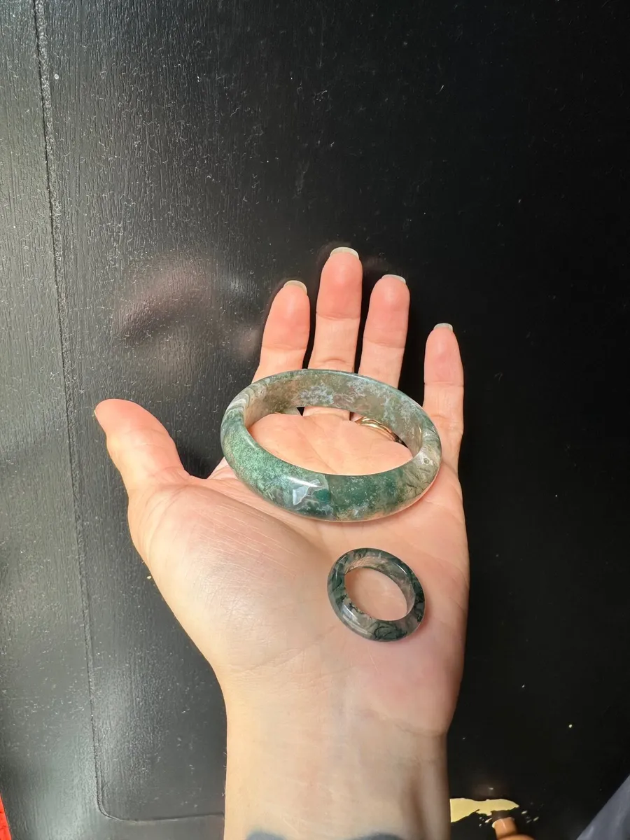 High-Grade Moss Agate Jewelry Set – Bangle & Ring - Image 2