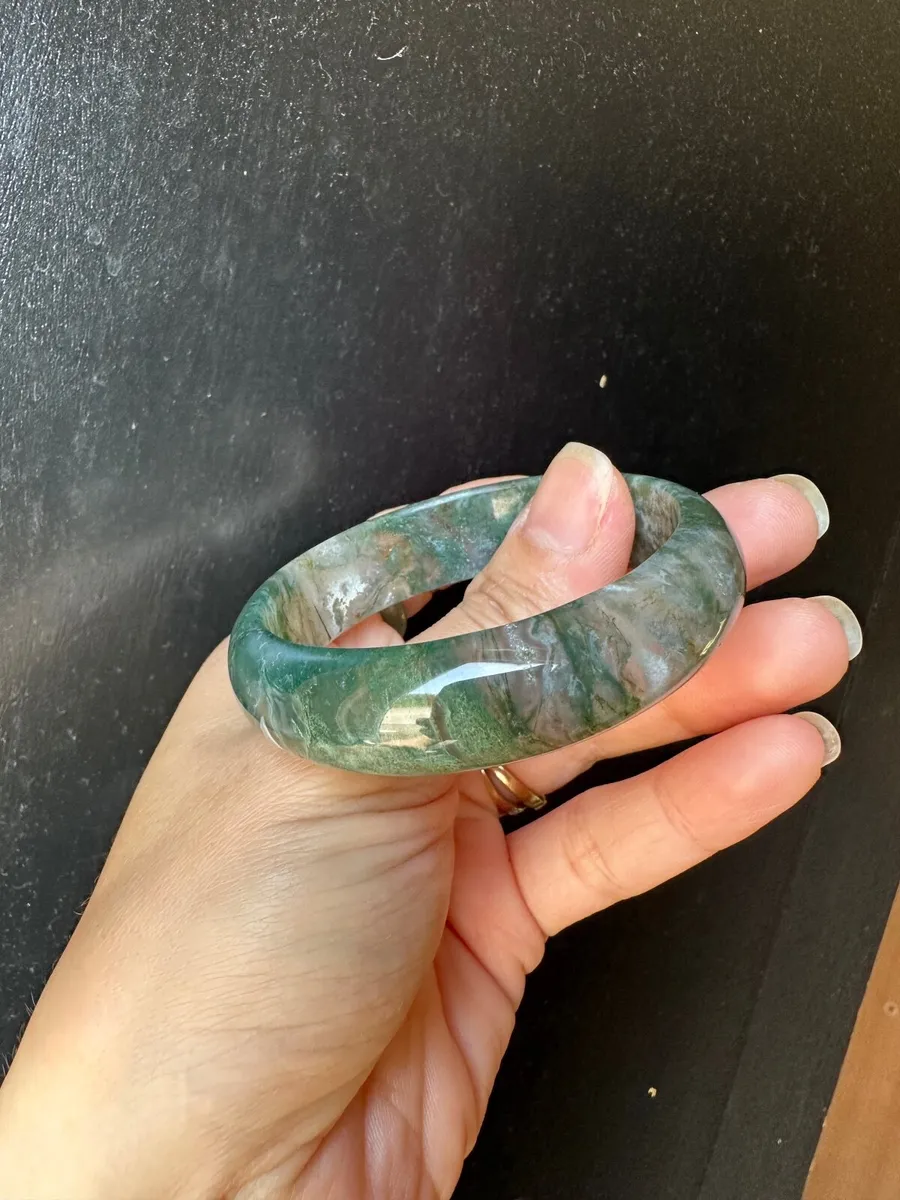 High-Grade Moss Agate Jewelry Set – Bangle & Ring - Image 3