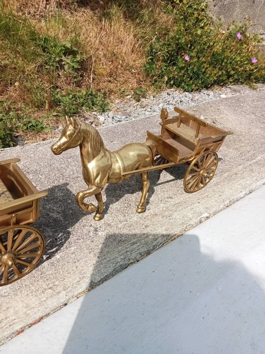 Pair of Ornamental Brass Horses and Cart - Image 3