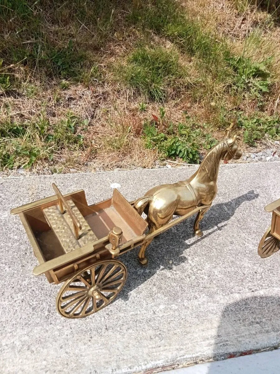 Pair of Ornamental Brass Horses and Cart - Image 4