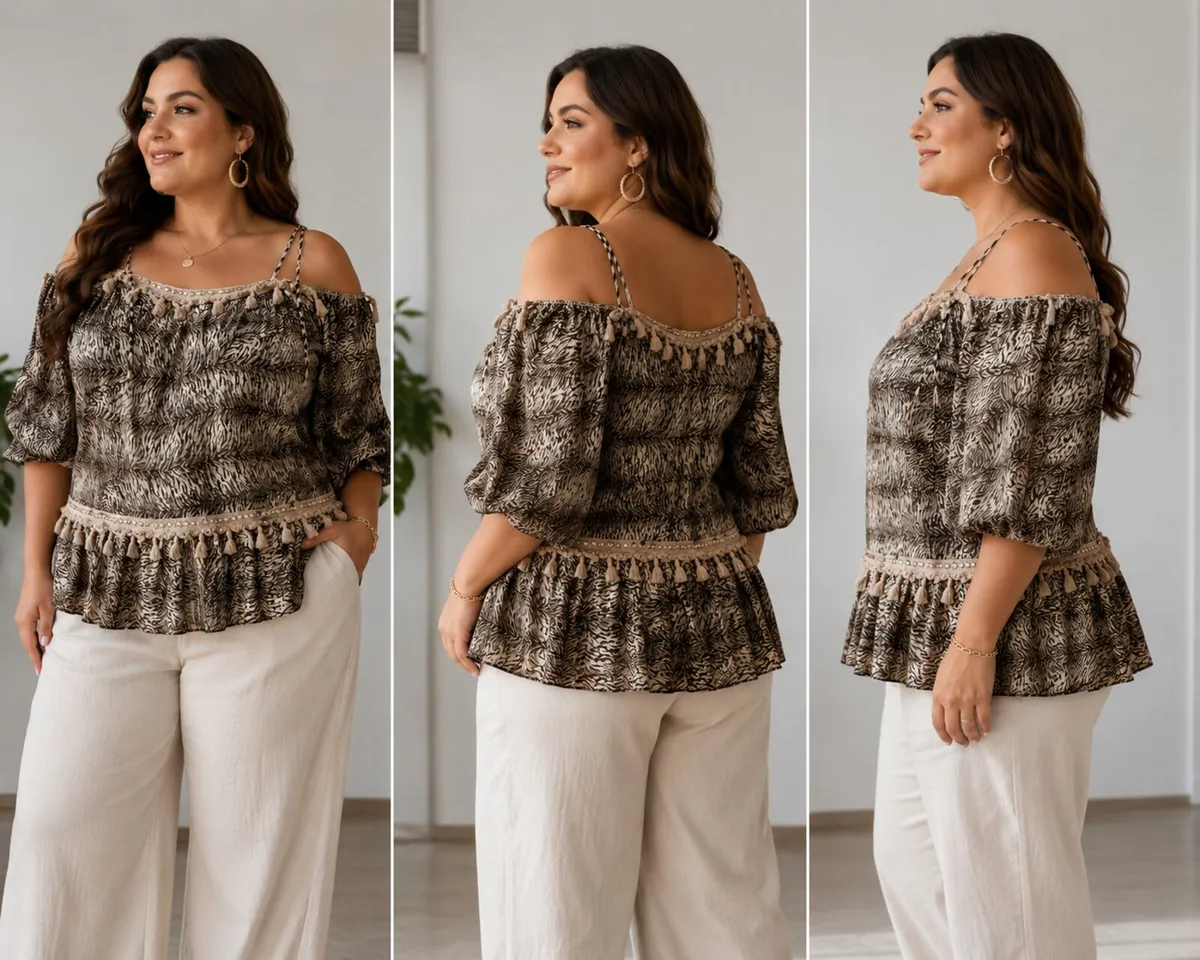 Plus Size Boho Off-Shoulder Animal Print Blouse - Image 2